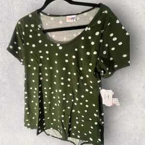 LuLaRoe Classic T - nwt- Small-Green And White Polka Dots